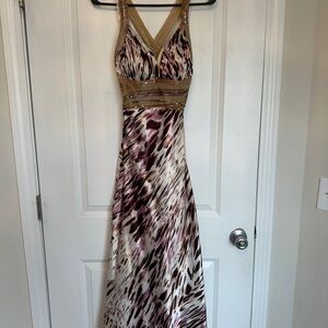 Dave & Johnny Brown Cream Maxi Dress Halter Neckline